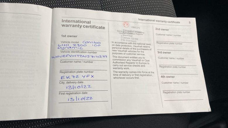 Vauxhall Combo Cargo Combo L1 Diesel 2300 1.5 Turbo D 100ps H1 Dynamic Van [6 Speed]